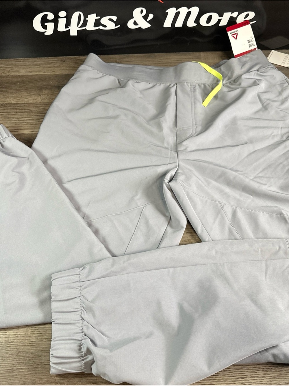 Reebok Light Gray Athletic Pants with Neon Yellow Drawcord